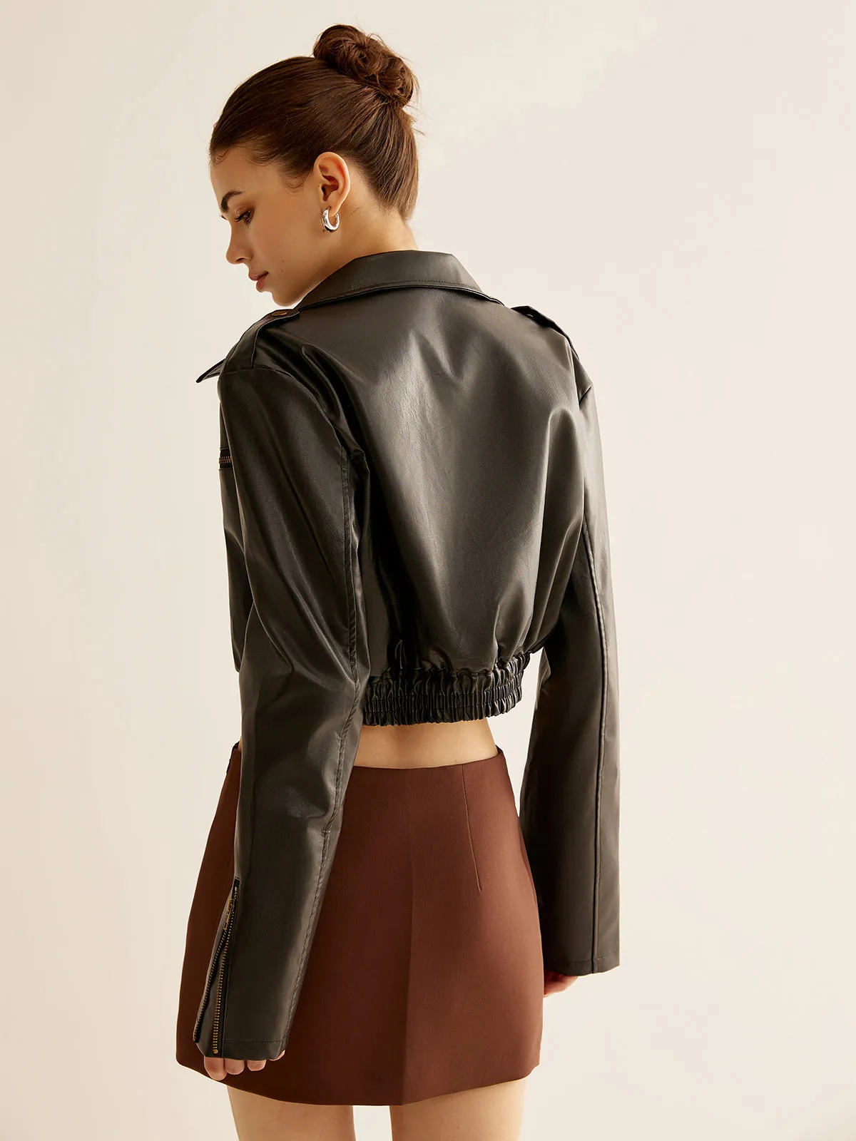 Versatile Crop Faux Leather Jacket sold by COMMENSE product image thumbnail 4