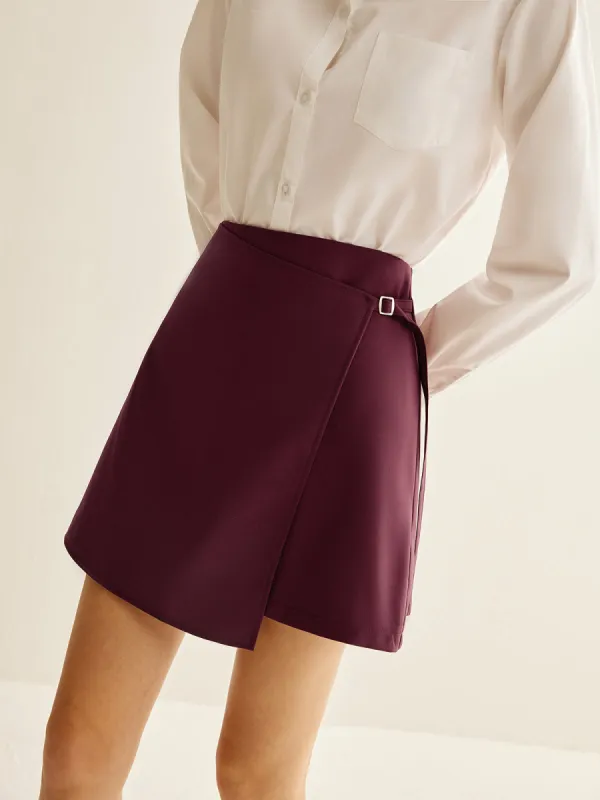 Burgundy Wrap Mini Skirt sold by COMMENSE