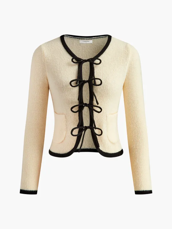 Contrast Trim Slim Tie Knit Top sold by COMMENSE