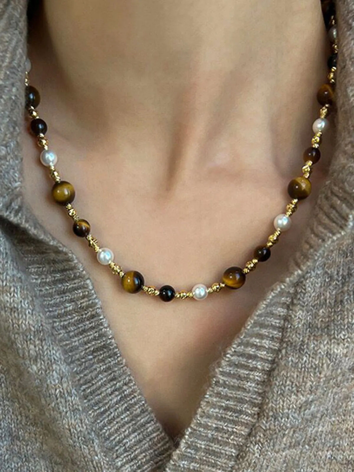Tiger Eye Stone Choker Necklace sold by COMMENSE product image thumbnail 2