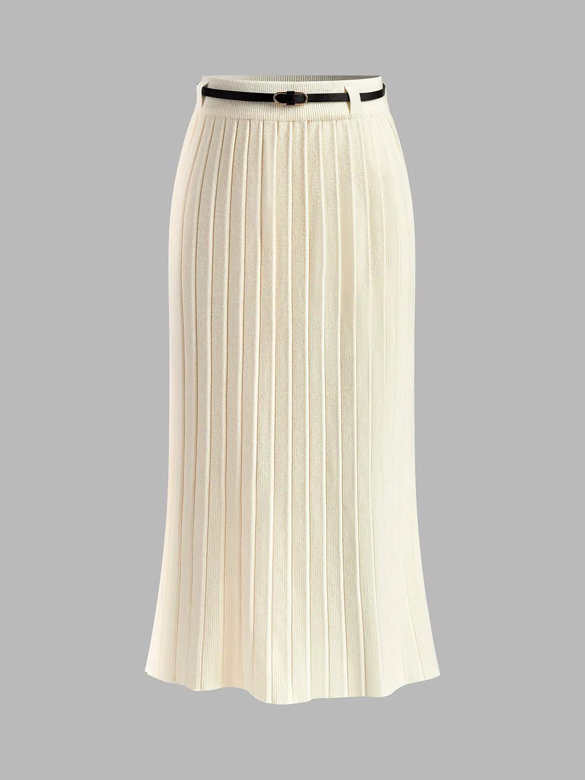 Pleated Sweater Skirt With Belt sold by COMMENSE