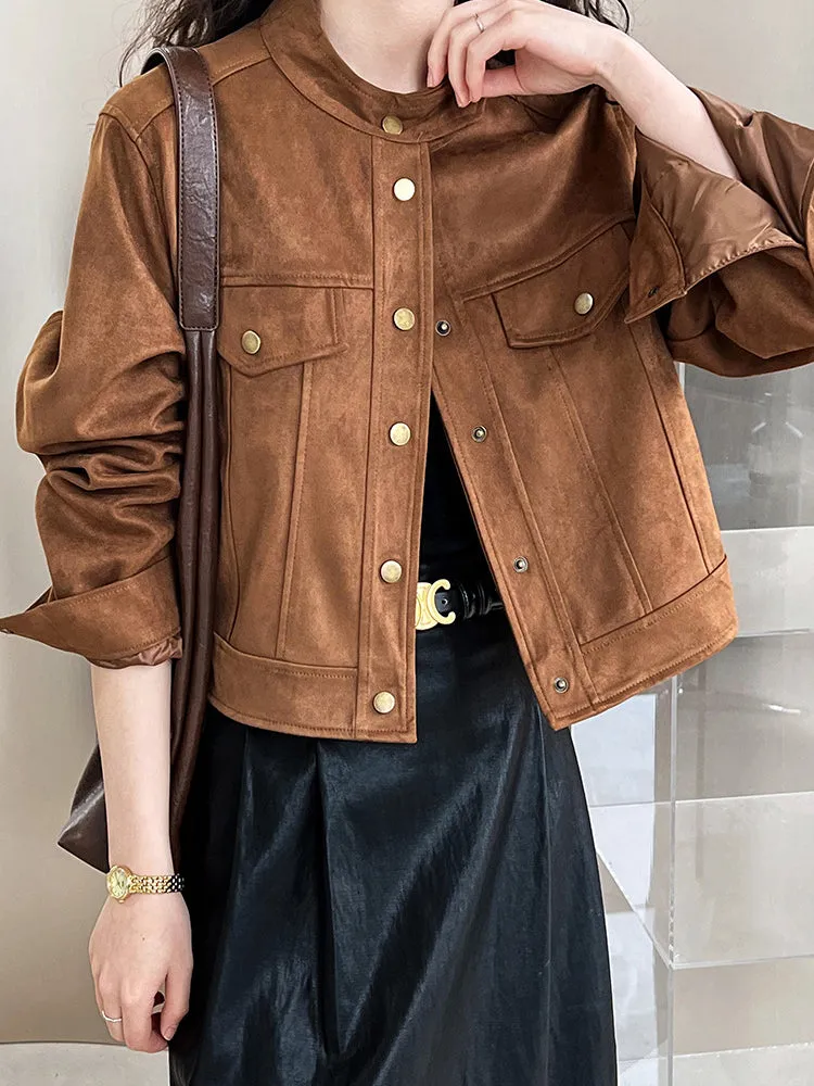 Suede Button Short Jacket sold by COMMENSE