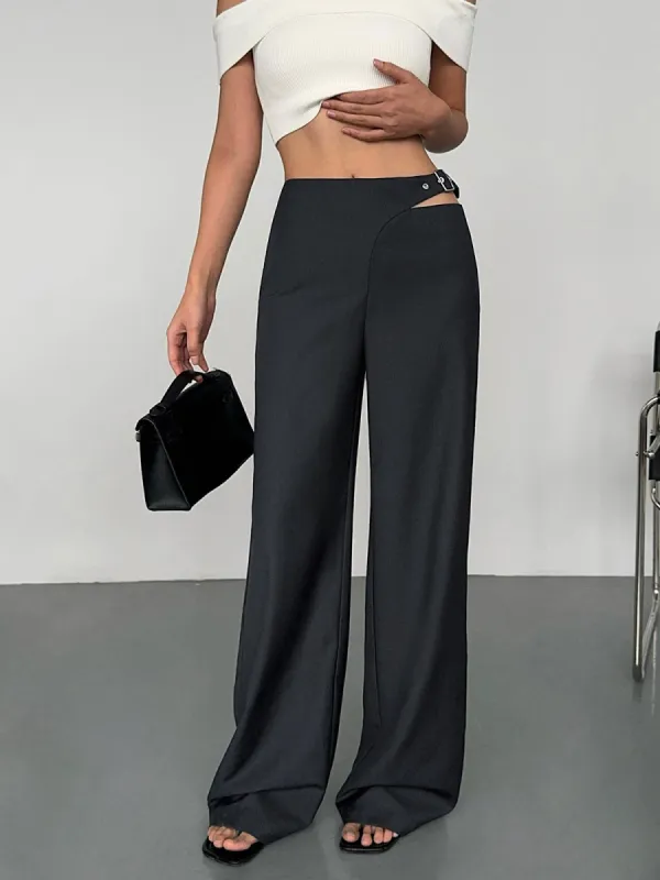 Buckle Belted Cutout Pants made by COMMENSE
