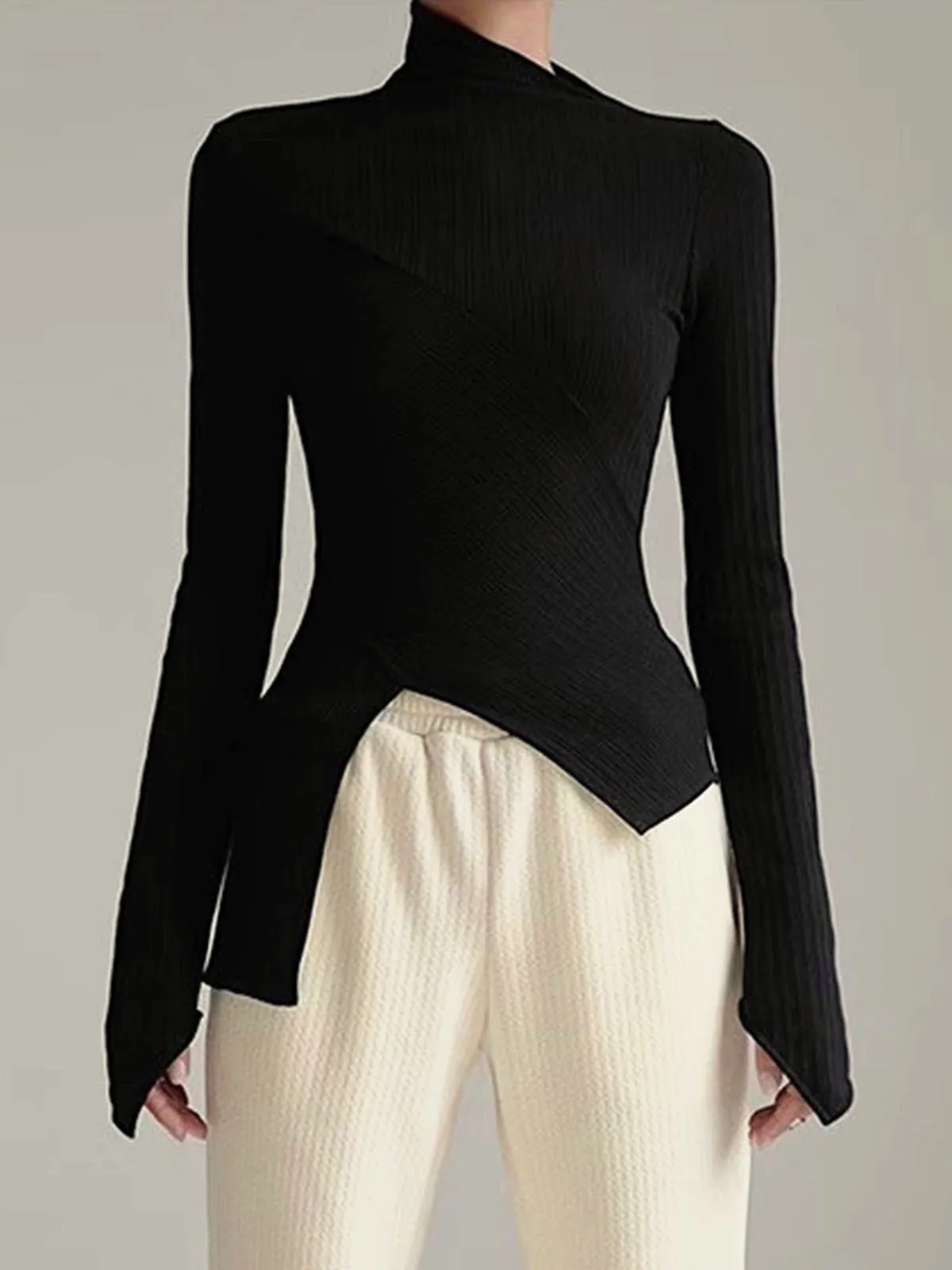 Asymmetrical Long Sleeve Slim Top sold by COMMENSE product image thumbnail 5