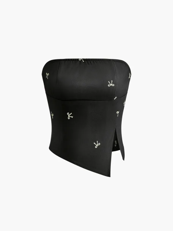 Bow Detail Zipper Petite Tube Top sold by COMMENSE