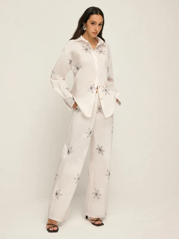 Printed Lapel Button Pants Set sold by COMMENSE