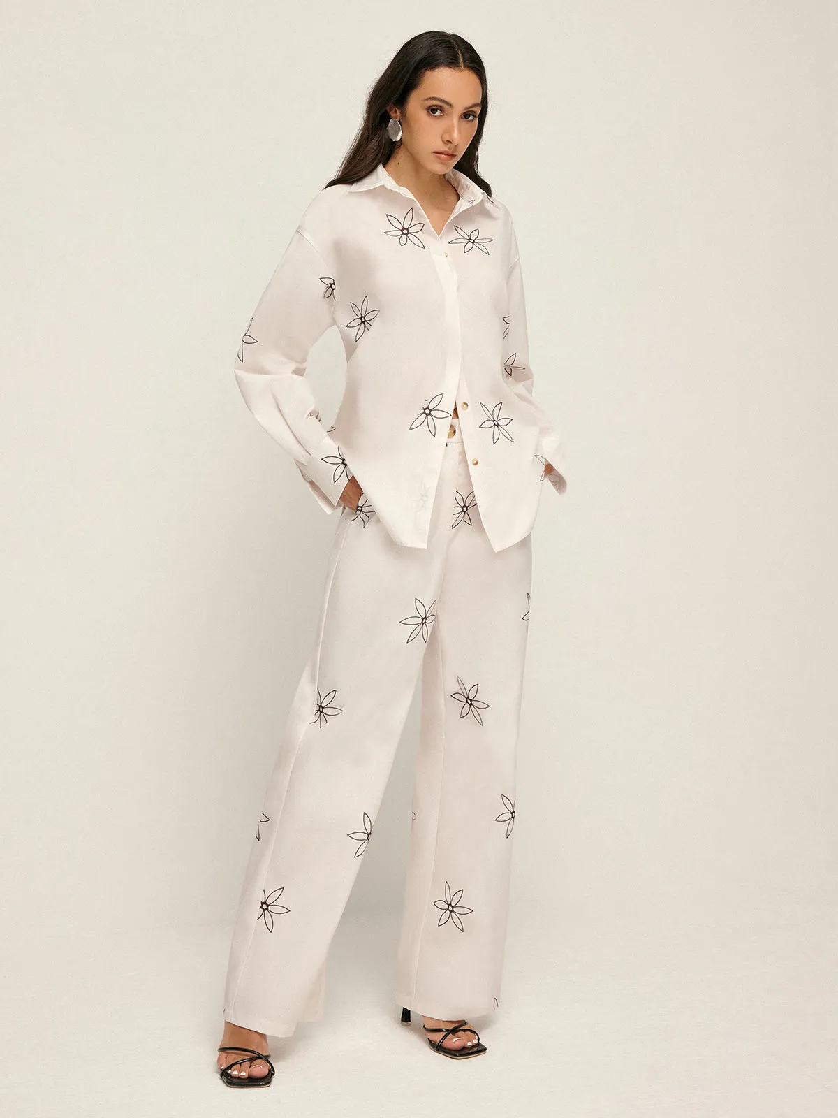 Printed Lapel Button Pants Set sold by COMMENSE