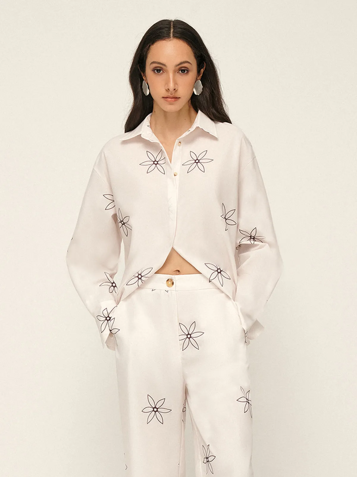 Printed Lapel Button Pants Set sold by COMMENSE product image thumbnail 2