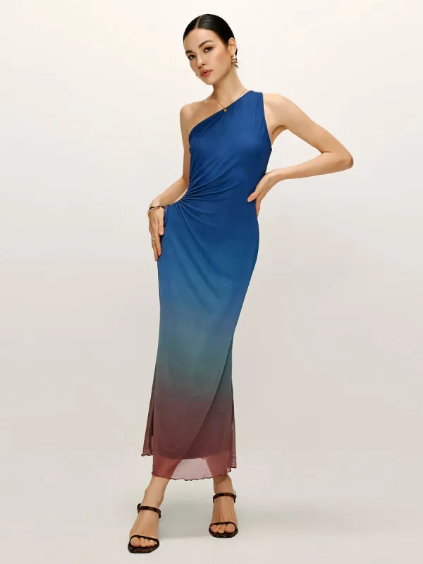 One Shoulder Cutout Knotted Ombre Dress sold by COMMENSE