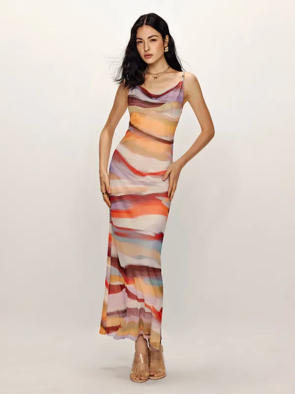 Cowl Neck Ombre Tulle Cami Dress sold by COMMENSE