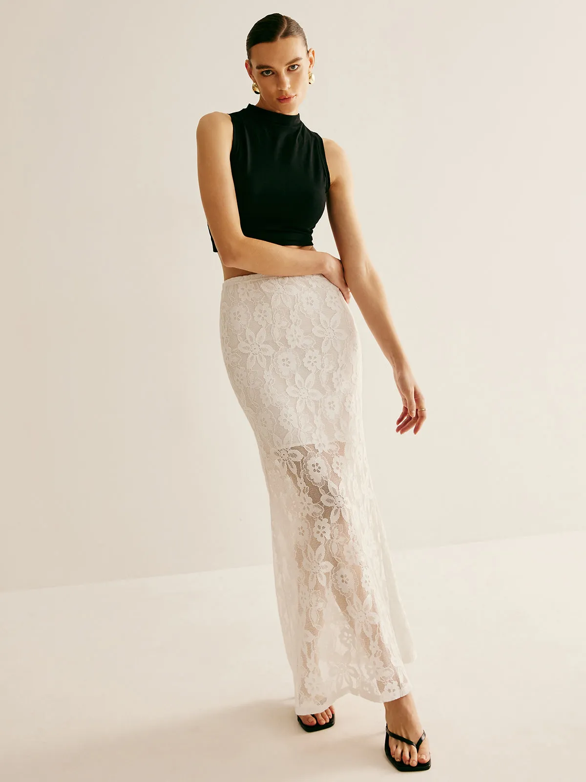 Elastic Waist Lace Sheer Skirt sold by COMMENSE product image thumbnail 3