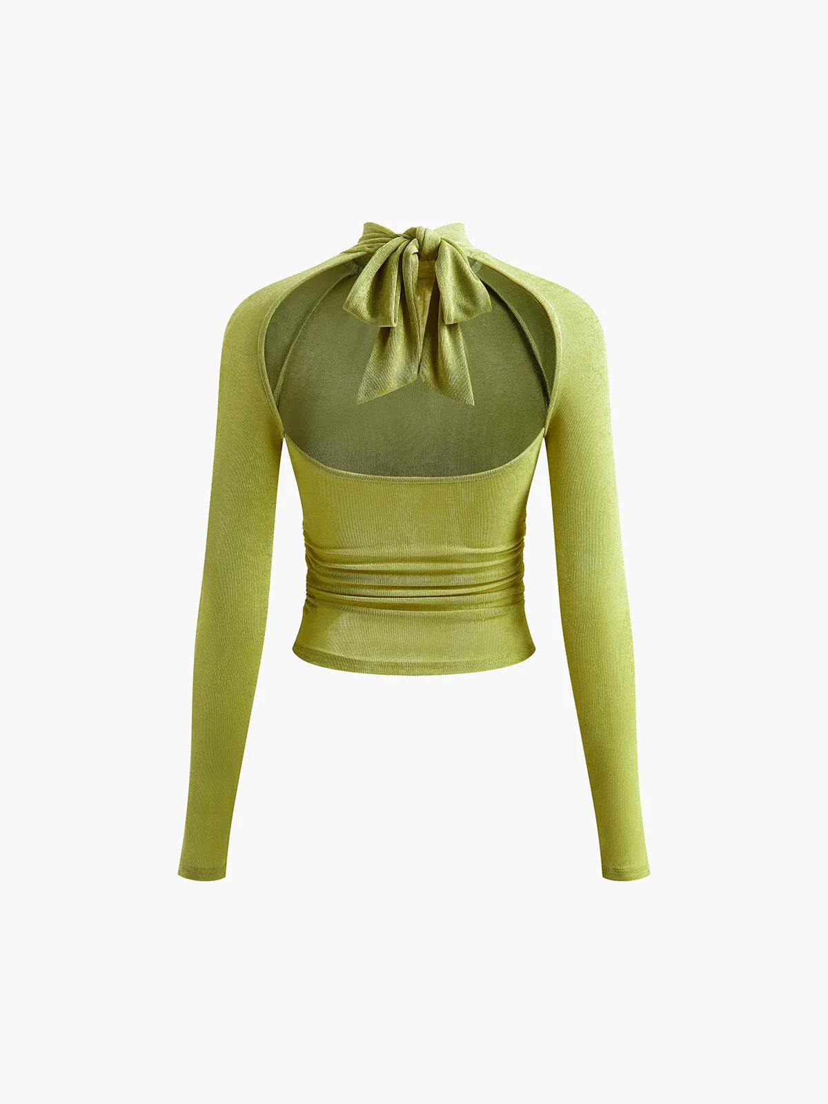 Mock Neck Pleated Backless T-Shirt sold by COMMENSE product image thumbnail 2