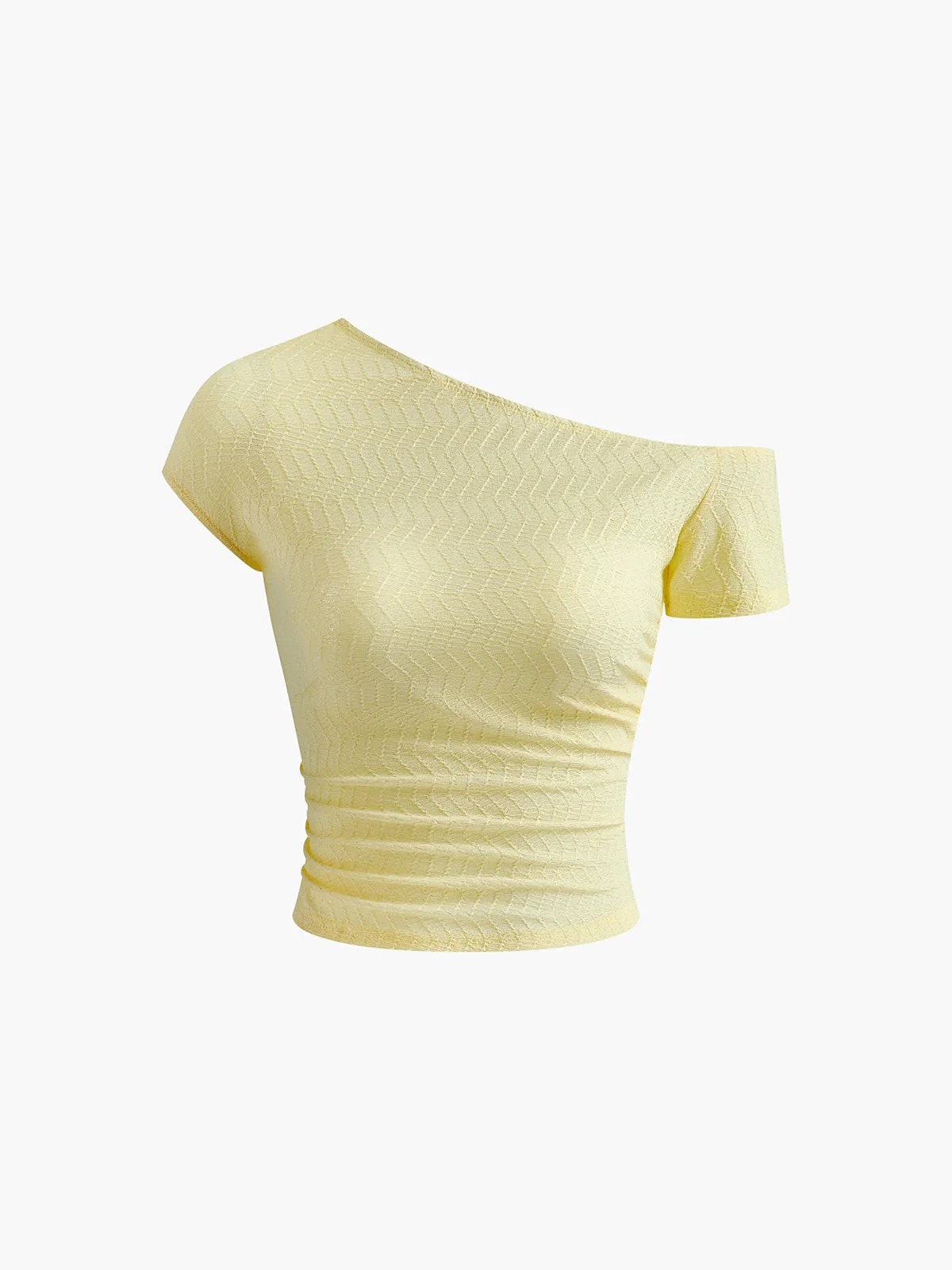 One Shoulder Pleated Mechanism Knitting T-Shirt sold by COMMENSE