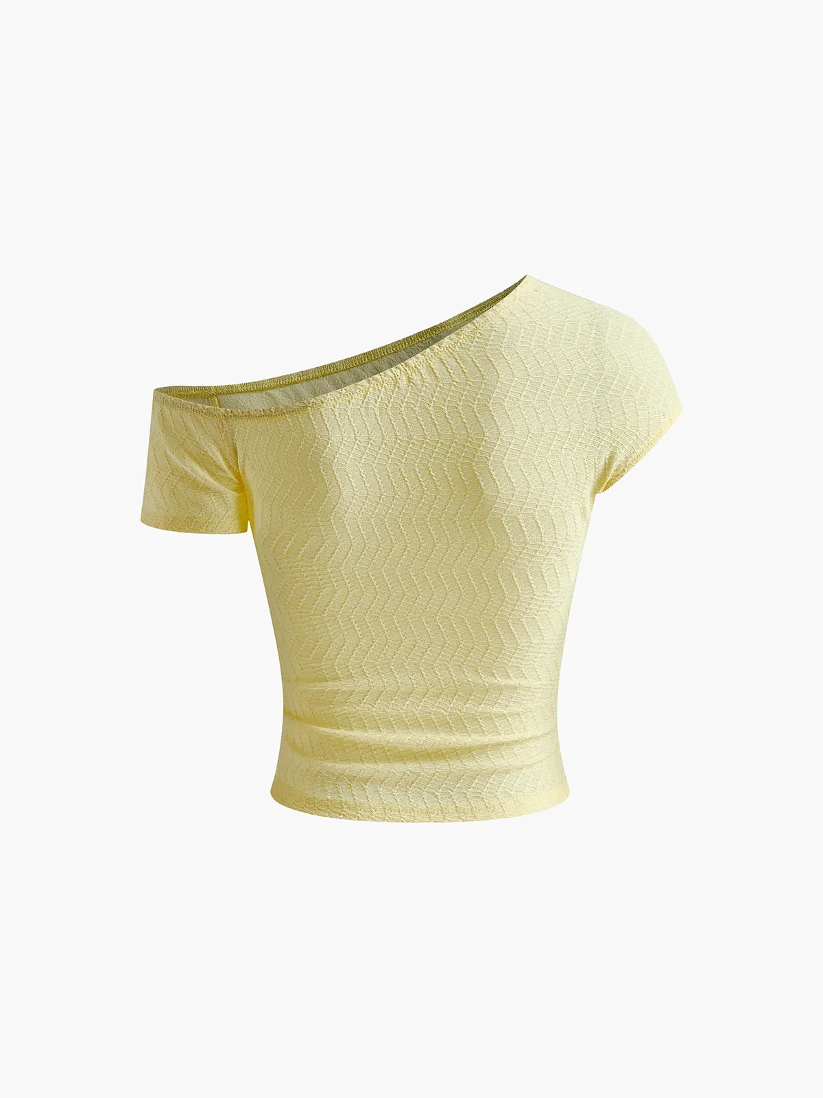 One Shoulder Pleated Mechanism Knitting T-Shirt sold by COMMENSE product image thumbnail 2