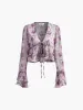 Printed Chiffon Ruffle Tie Front Blouse sold by COMMENSE