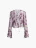 Printed Chiffon Ruffle Tie Front Blouse sold by COMMENSE