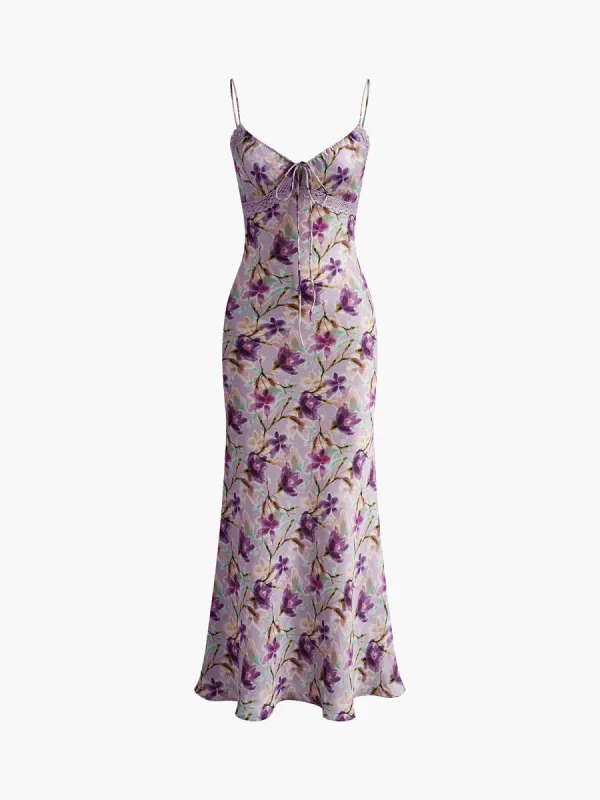 Floral Printed Tie Front Cami Dress sold by COMMENSE