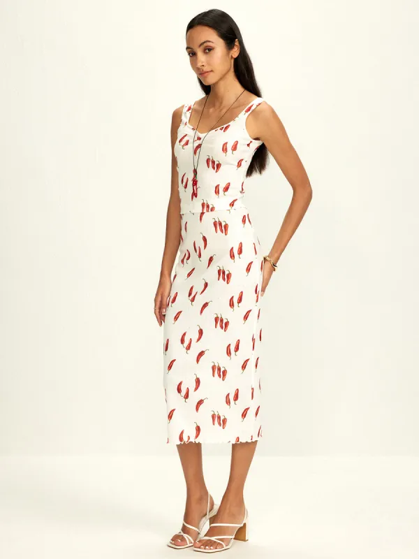 Cotton Chili Pepper Printed Skirt Set sold by COMMENSE