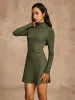 Ribbed Stand Collar Long Sleeve Short Dress sold by COMMENSE