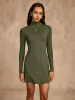 Ribbed Stand Collar Long Sleeve Short Dress sold by COMMENSE