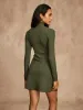 Ribbed Stand Collar Long Sleeve Short Dress sold by COMMENSE