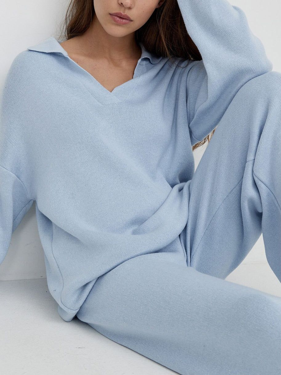 Cloudless Sky Two Piece Knit Pants Set sold by COMMENSE