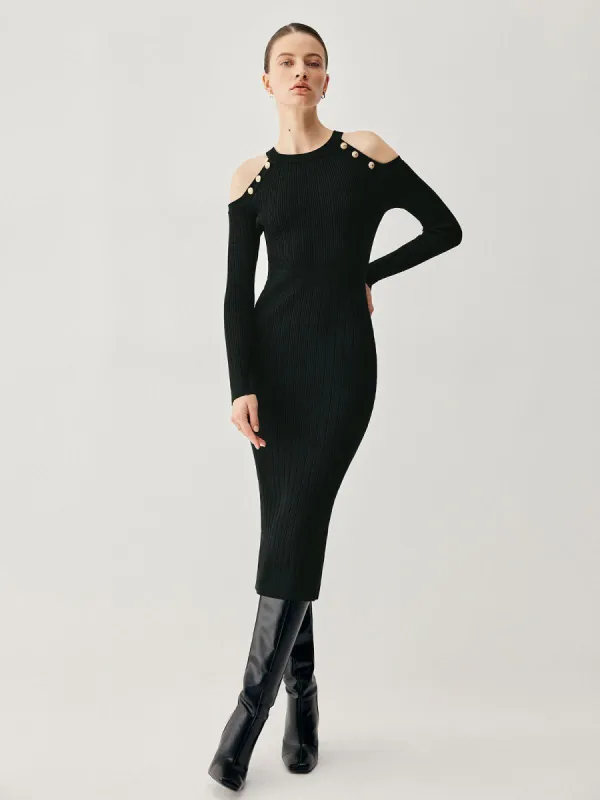 Slinky Cut Out Long Sleeve Sweater Midi Dress sold by COMMENSE