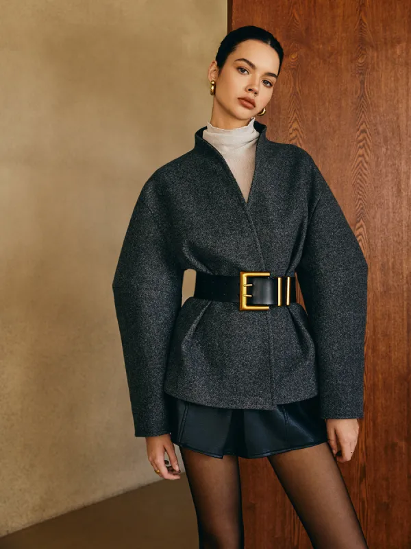Side Pleated Coat Without Belt sold by COMMENSE