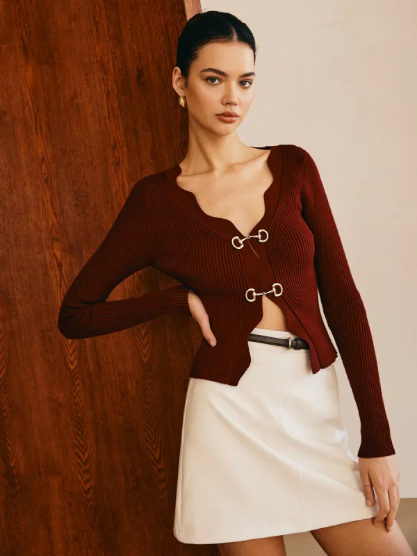 Elegant Wave Trim Slim Knit Top sold by COMMENSE