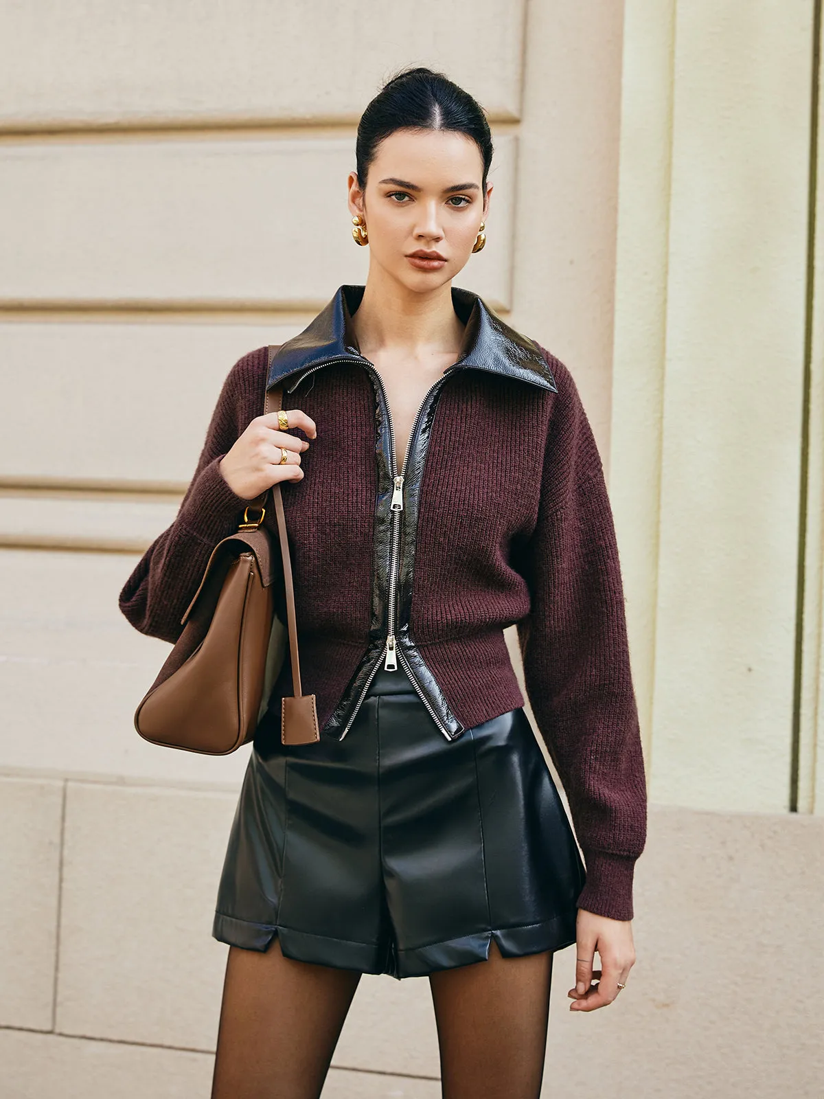 Color Block Zipper Knit Top sold by COMMENSE