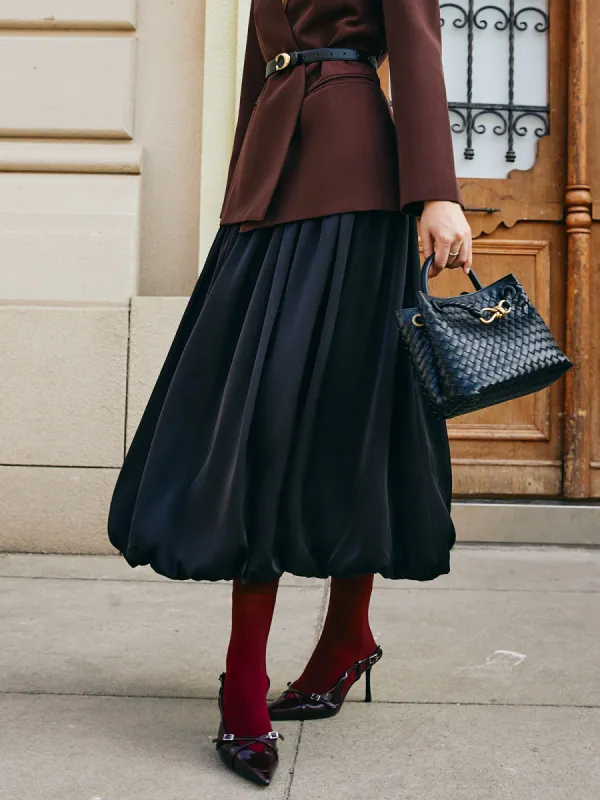 Bud Waist Pleated Satin Skirt sold by COMMENSE
