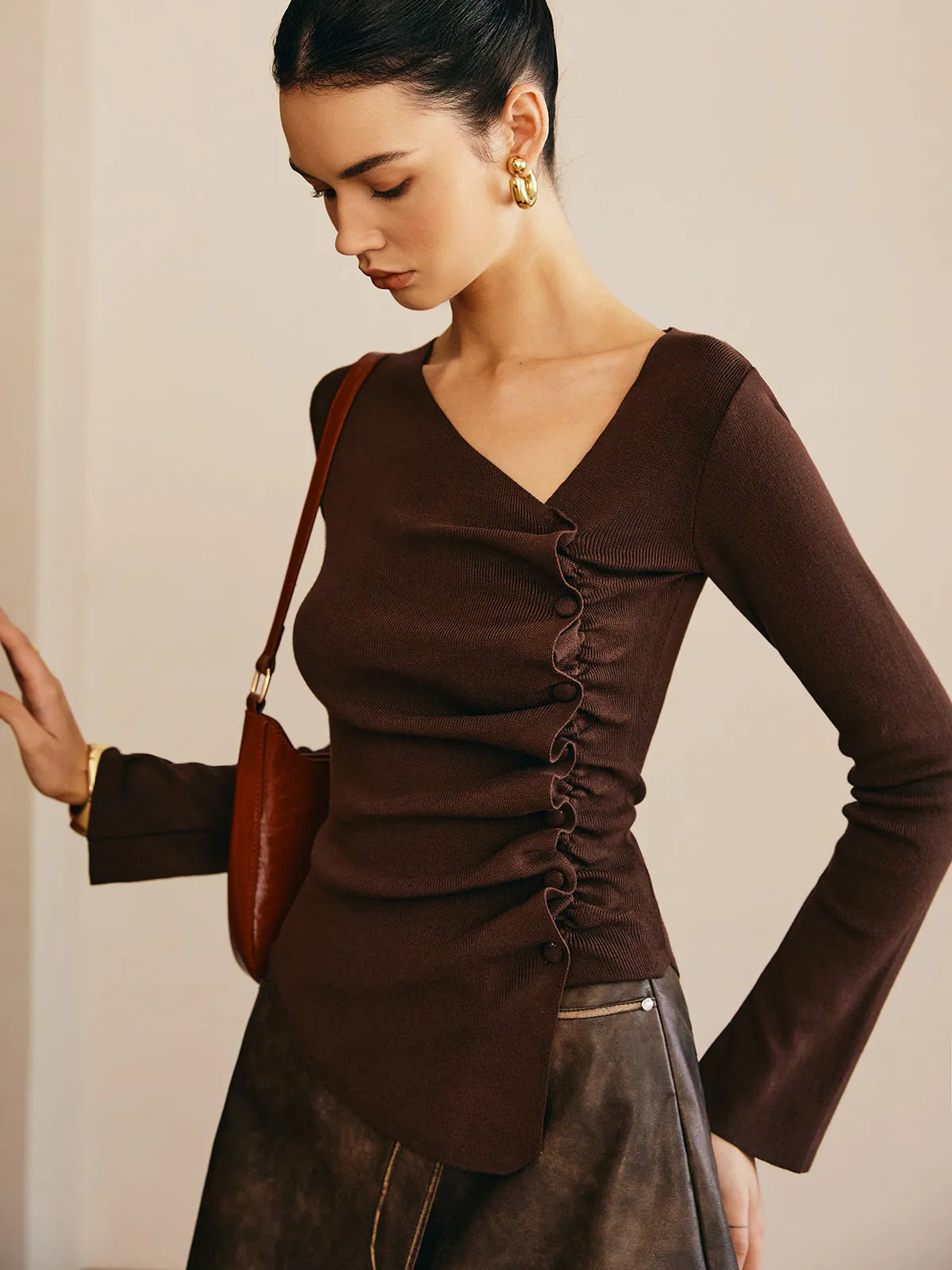 Asymmetrical Pleated Slim Sweater sold by COMMENSE product image thumbnail 4