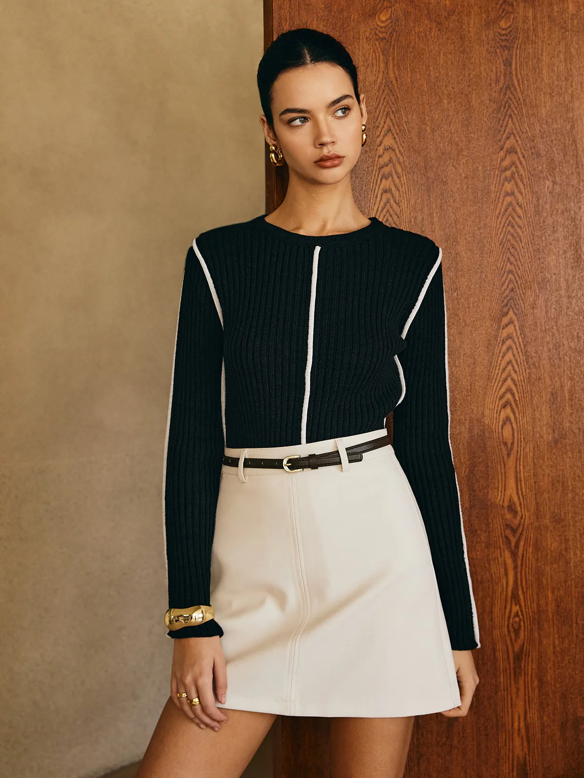 Contrast Piping Slim Knit Top sold by COMMENSE product image thumbnail 3