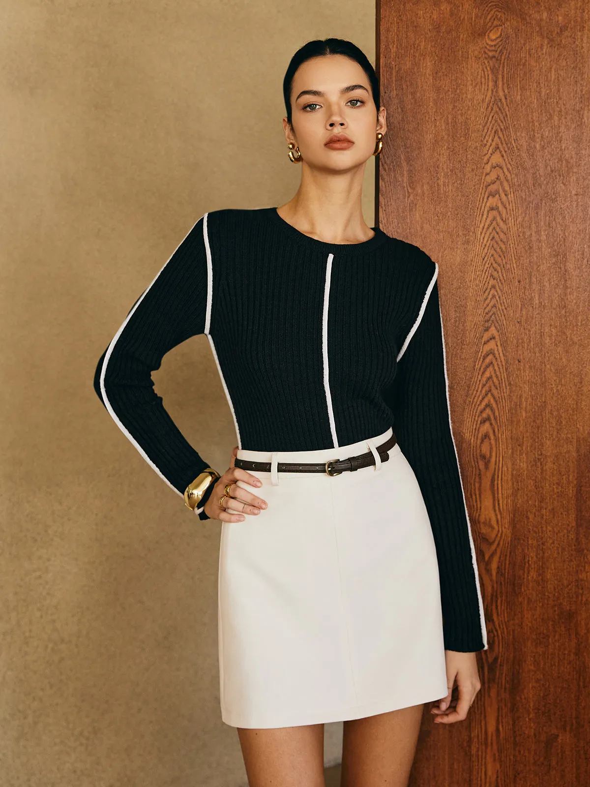 Contrast Piping Slim Knit Top sold by COMMENSE product image thumbnail 5