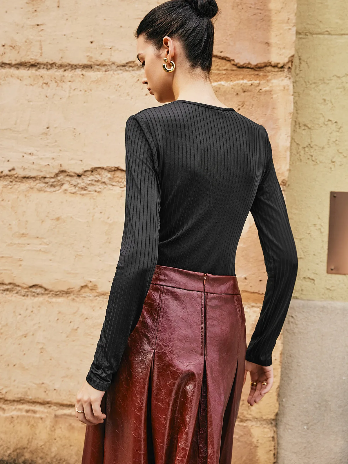 Ribbed Panel Sheer Blouse sold by COMMENSE product image thumbnail 5