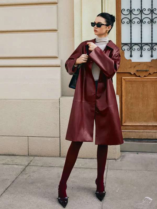 Vintage Faux Leather Long Jacket sold by COMMENSE