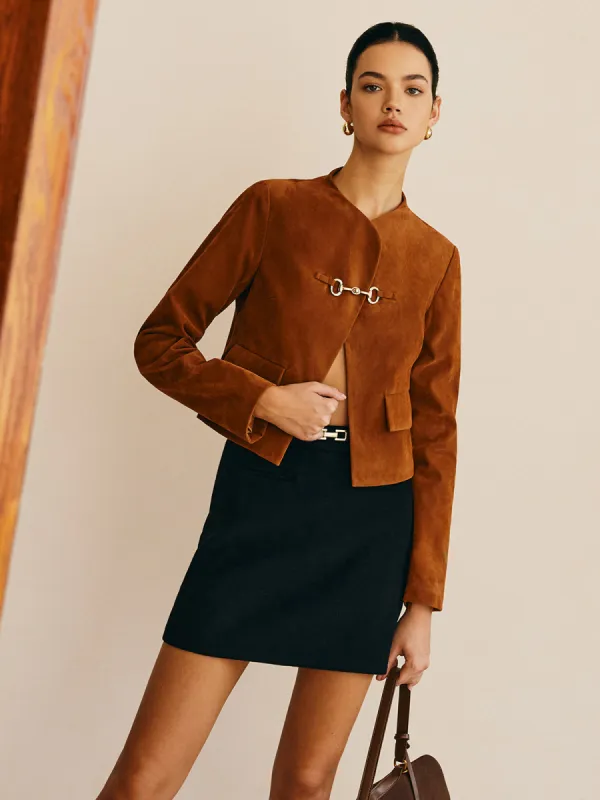 Metal-Detail Suede Jacket sold by COMMENSE