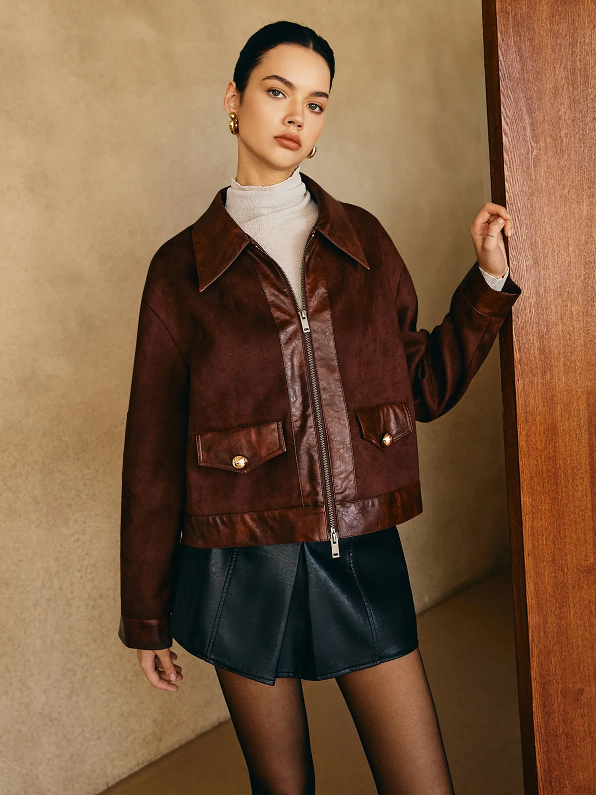 Two-Way Zipper Suede Jacket sold by COMMENSE