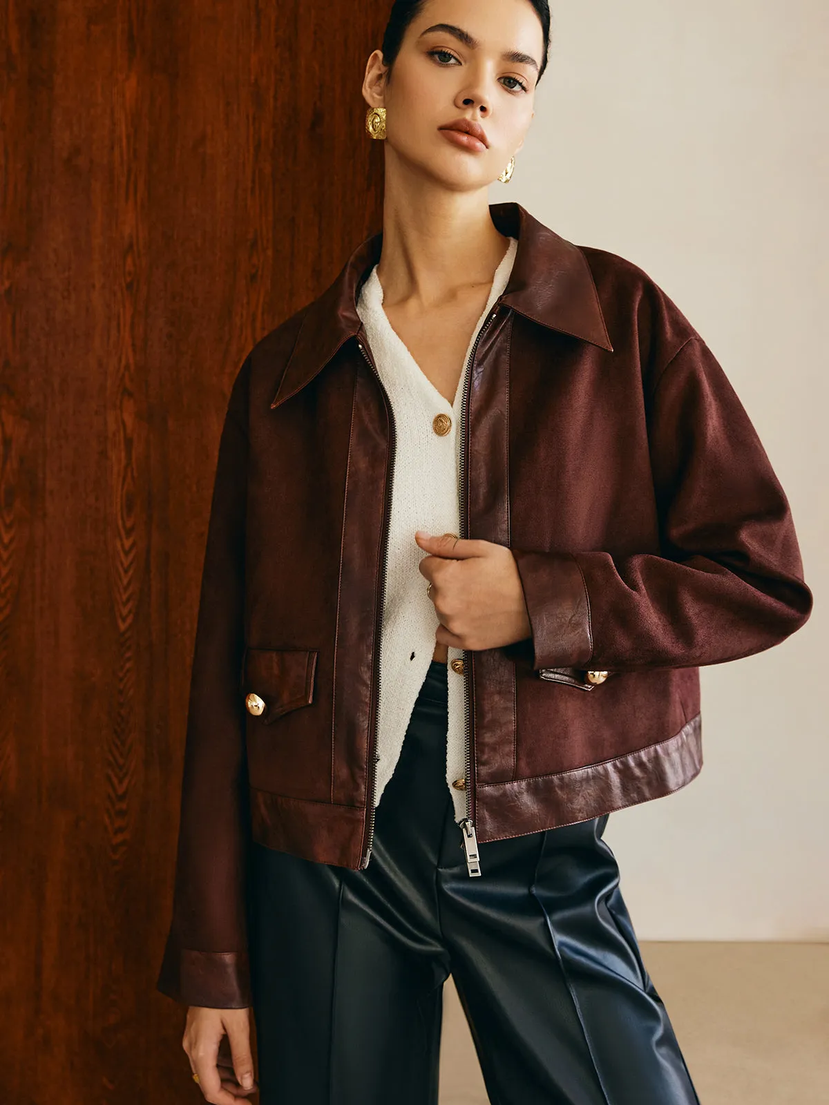 Two-Way Zipper Suede Jacket sold by COMMENSE product image thumbnail 5