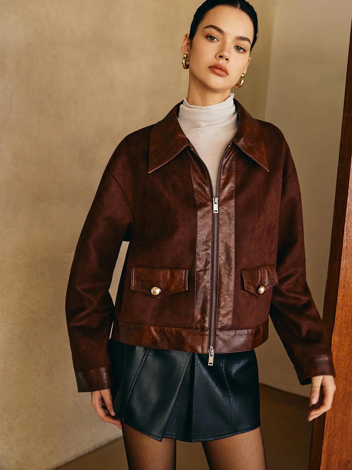 Two-Way Zipper Suede Jacket sold by COMMENSE product image thumbnail 3