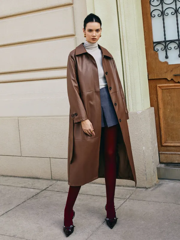 Leisure Faux Leather Long Jacket sold by COMMENSE