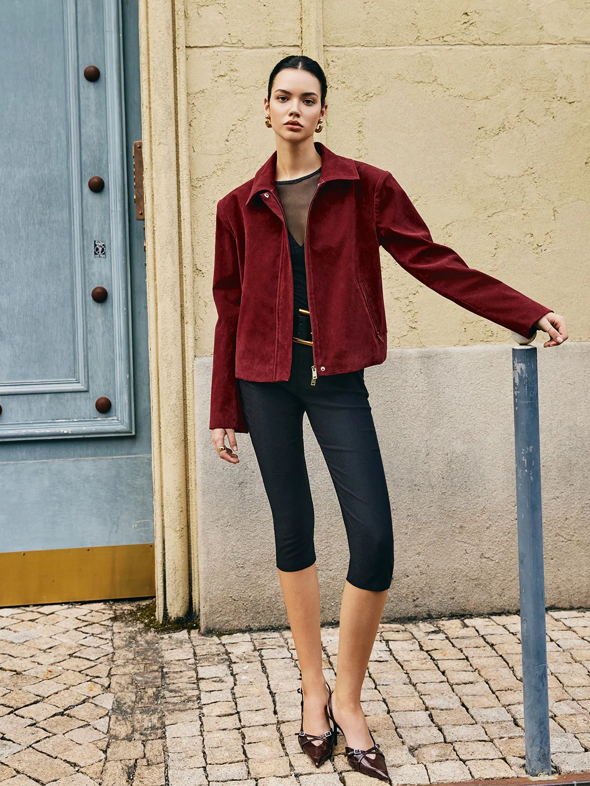 Zipper-Pockets Lapel Suede Effect Jacket sold by COMMENSE product image thumbnail 2