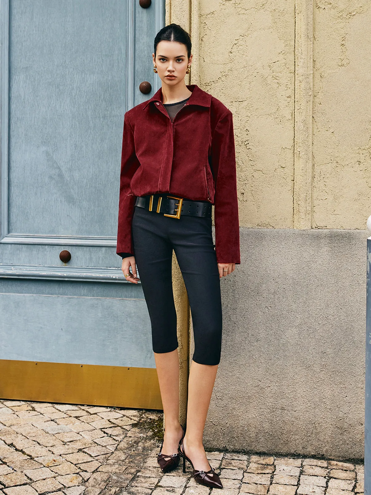 Zipper-Pockets Lapel Suede Effect Jacket sold by COMMENSE product image thumbnail 4