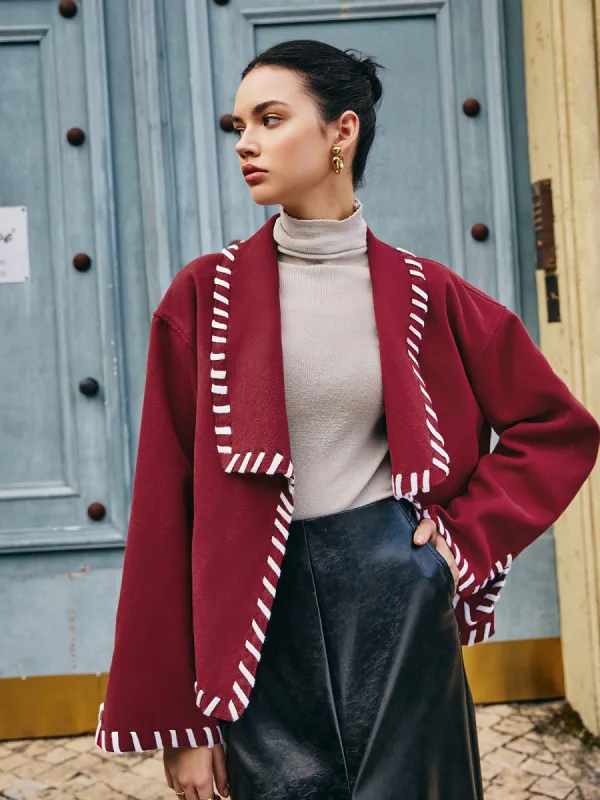 Contrast Trim Lapel Coat sold by COMMENSE