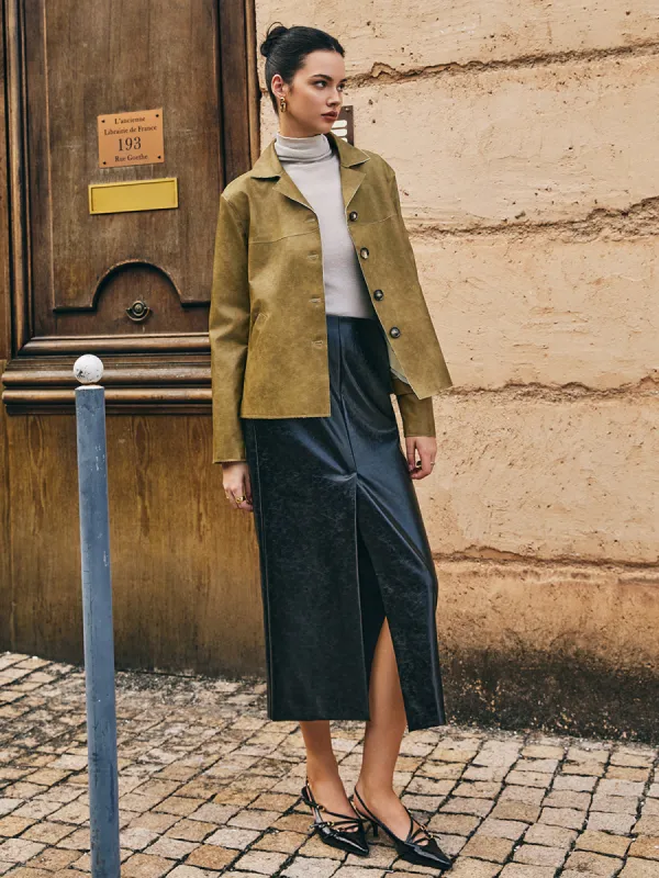 Loose PU Leather Straight Jacket sold by COMMENSE