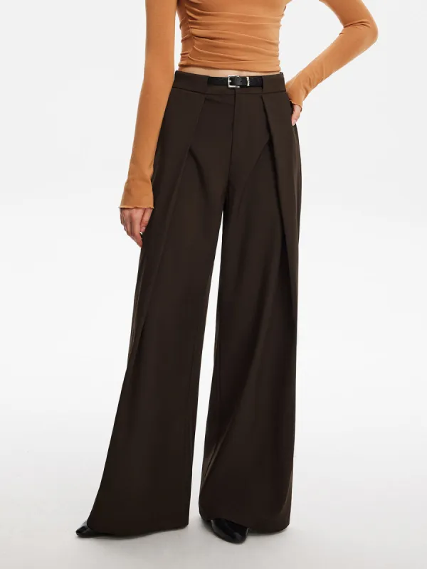 Pleated Wide-Leg Pants With Belt sold by COMMENSE