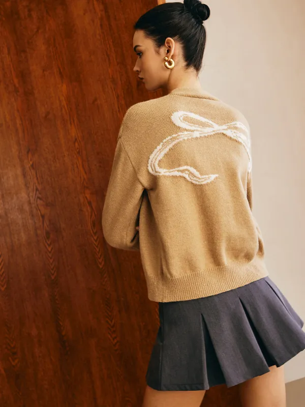 V-Neck Bow-Pattern Cardigan sold by COMMENSE