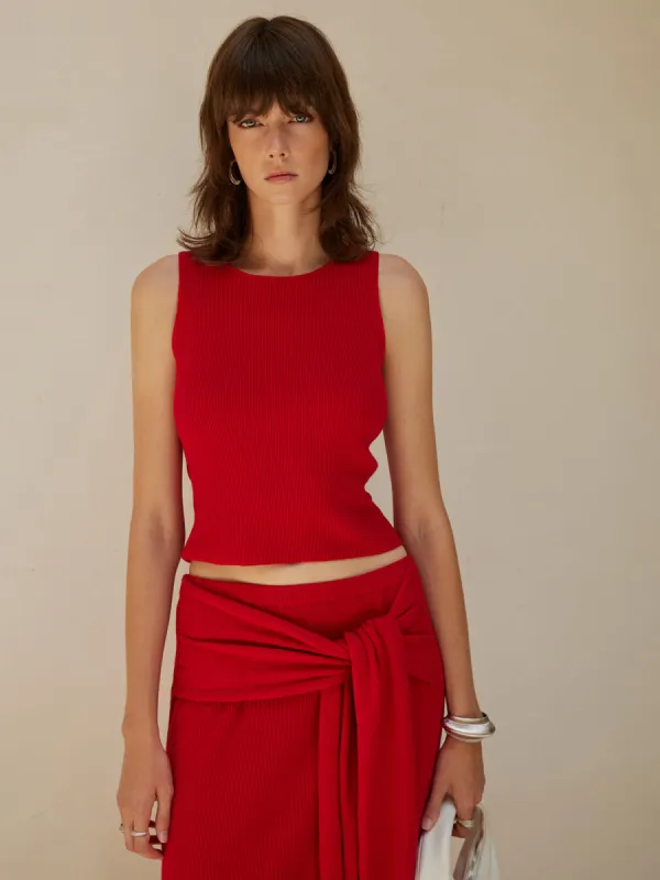 Wool-Blend Minimalist Knotted Skirt Set sold by COMMENSE