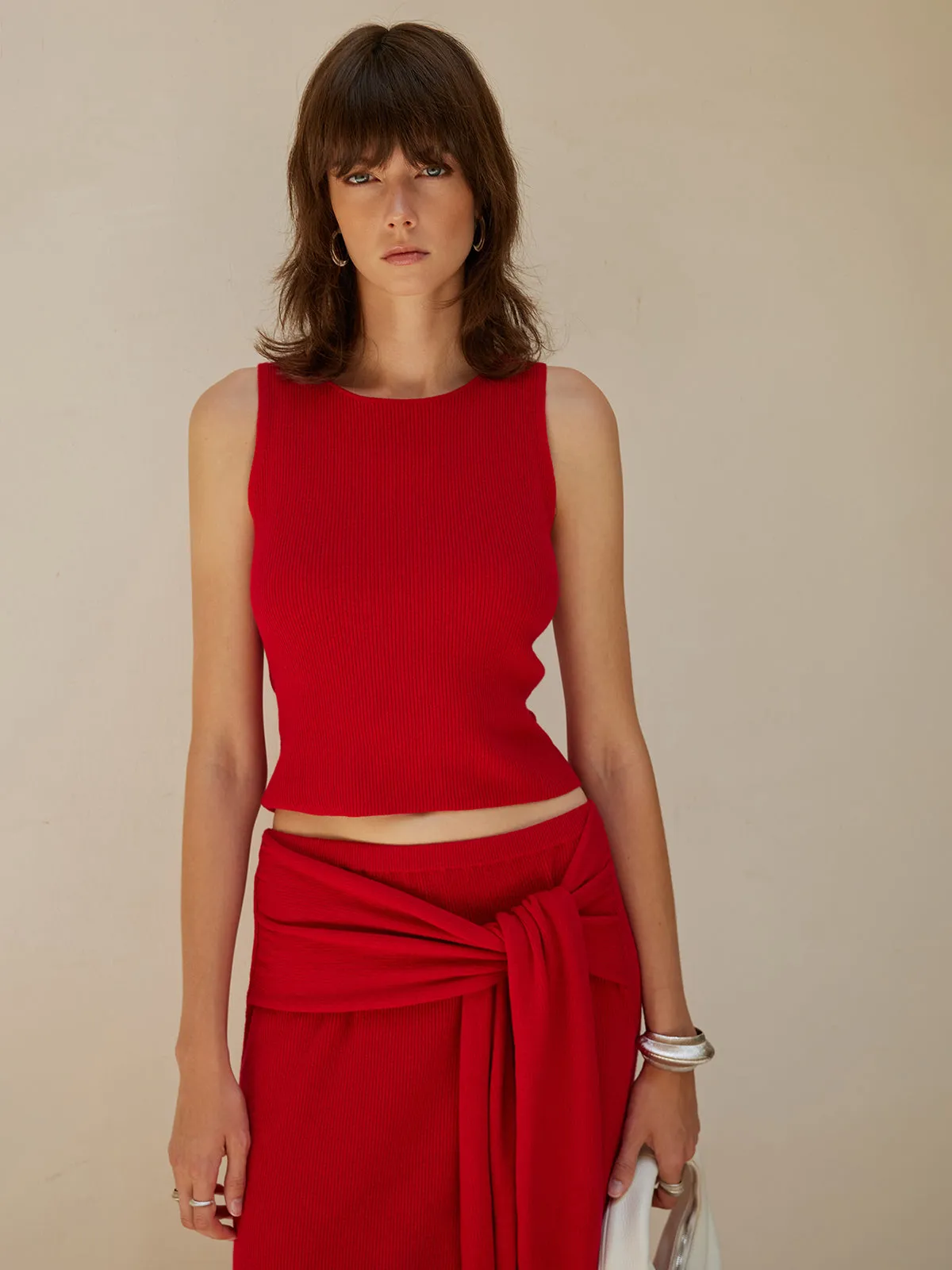 Wool-Blend Minimalist Knotted Skirt Set sold by COMMENSE