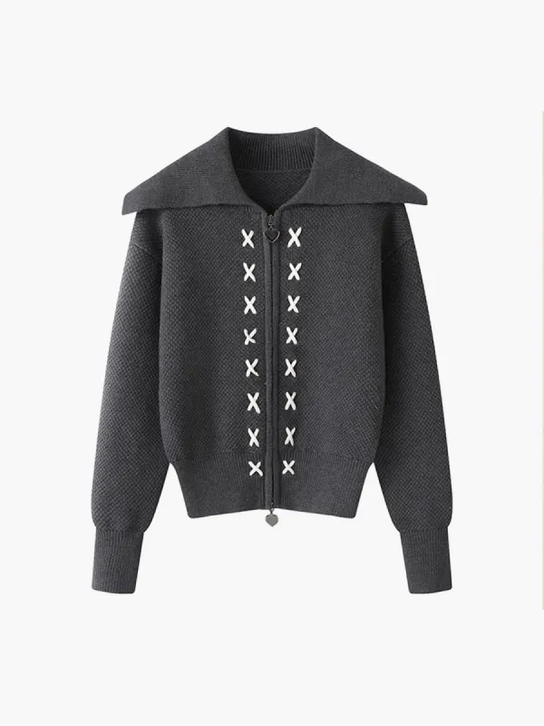 Sailor Collar Two-Way Zipper Cardigan sold by COMMENSE